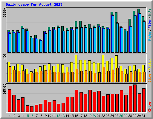 Daily usage for August 2023